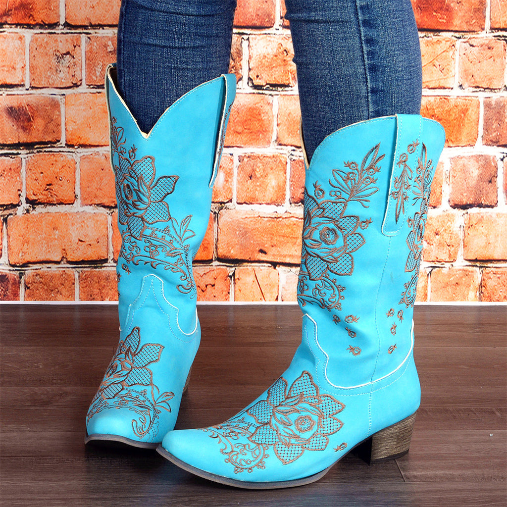 Womens Mid-Calf Boots With Embroidery Ethnic Style And A Comfortable Mid-Heel See size chart under “more details”