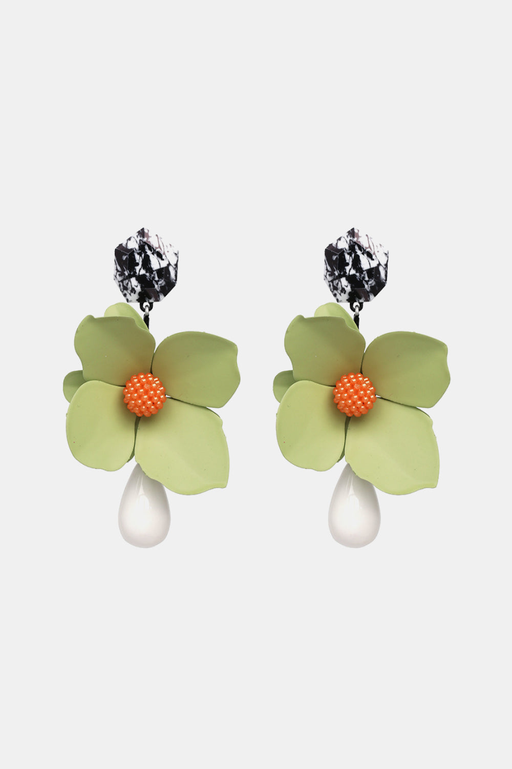 Bloosom Flower and Teardrop Resin Dangle Earrings – Unique Modern Design