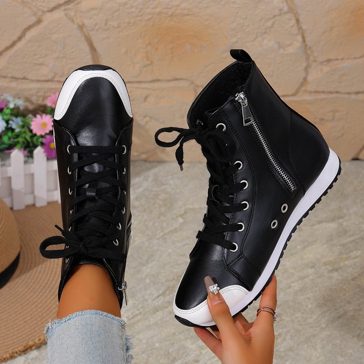 Womens Stylish Side-zip Flat Ankle Boots See size chart under “more details”