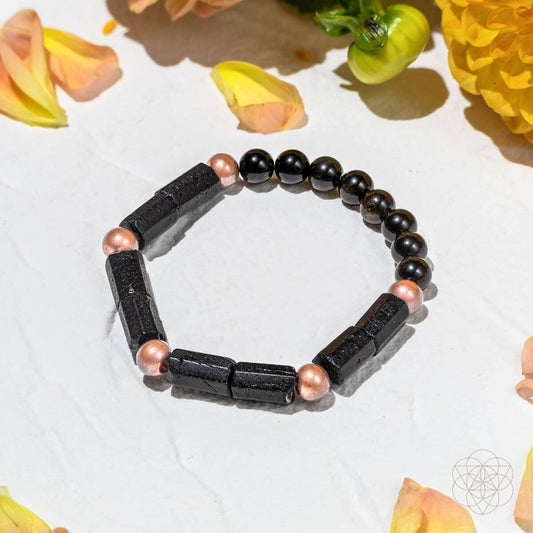 Moonlit Confidence Copper Bracelet With Golden Obsidian