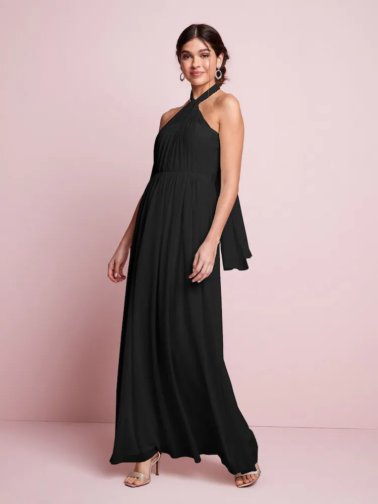 Pleated Solid-Colored Strap Three-Way Dress (see size chart under more details)