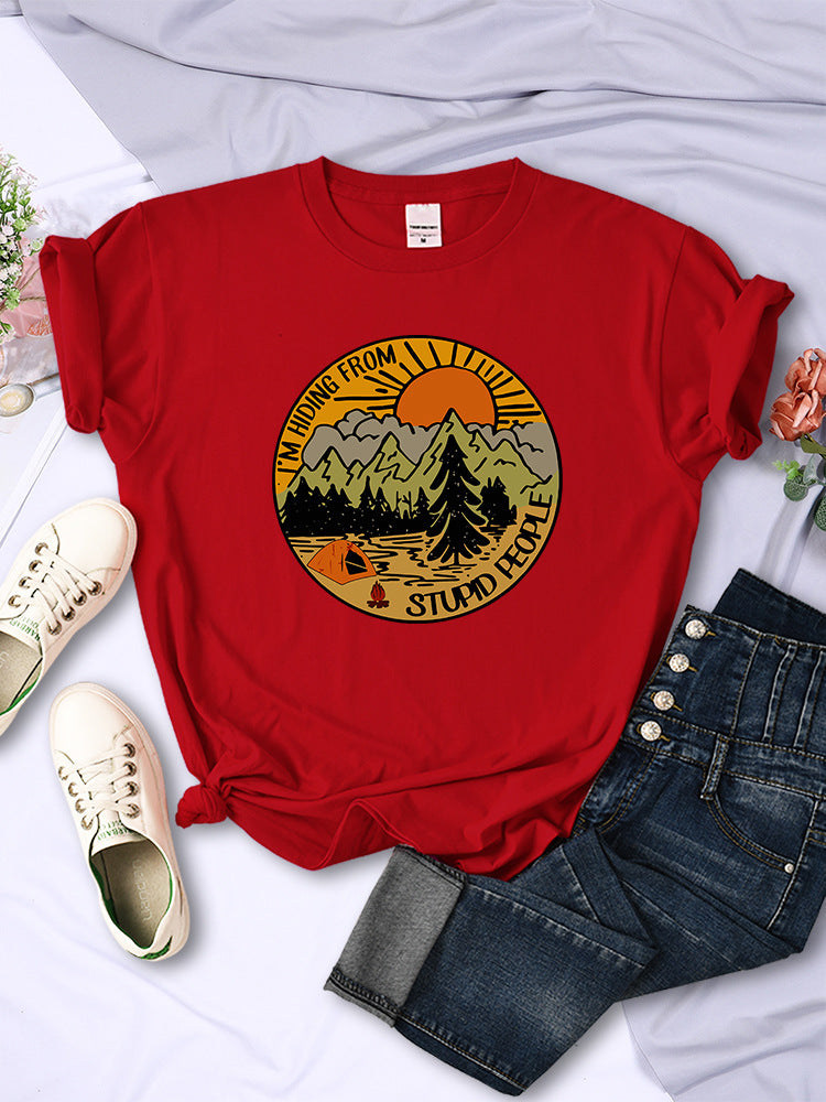 I'm Hiding From Stupid People Camping Scenery Women's Tops Hip-hop Fashion Street See size chart under “more details”