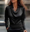 Women's Fashion Long Sleeve Irregular Collar Drape Shirt See size chart under “more details”