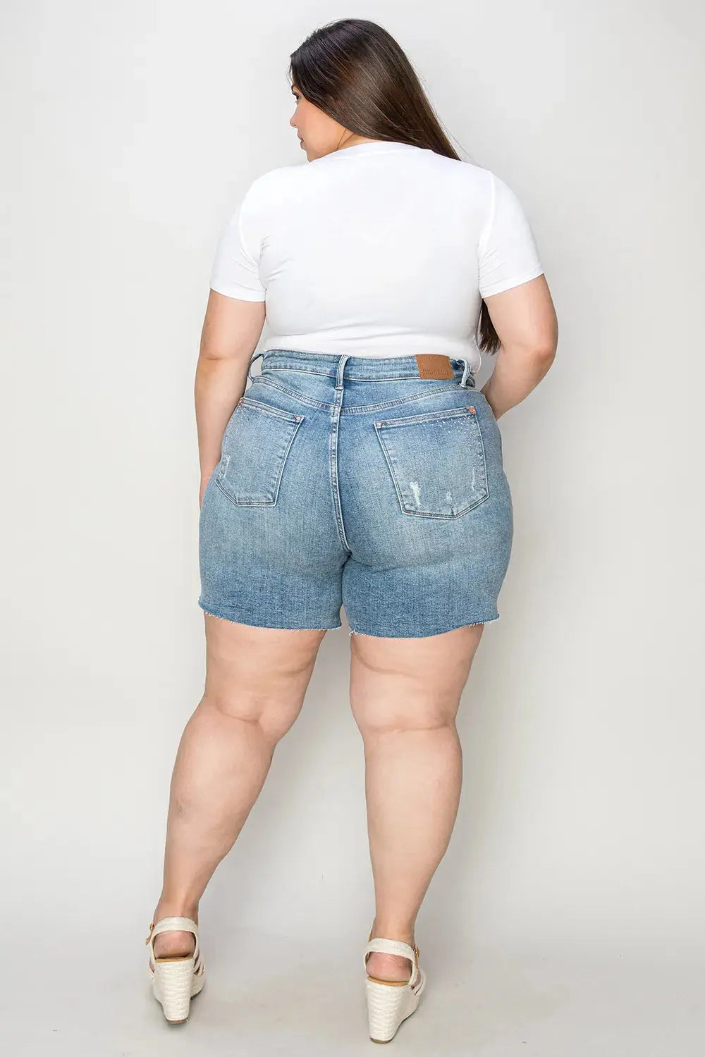 Judy Blue Jeans - Full Size High Waist Raw Hem Denim Shorts