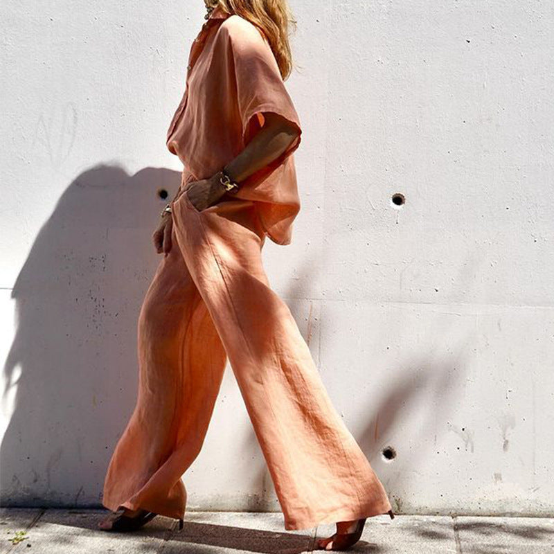 Women's Fashion Solid Color Loose Cotton And Linen Tops Pants Suit See size chart under “more details”
