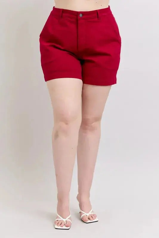 Plus Size High Waist Tummy Control Garment Dyed Heart Shaped Denim Shorts by Judy Blue Jeans