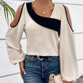 Women's Cold Shoulder Color Block Long Sleeve Tee Shirt Casual Going Out Top See size chart under “more details”
