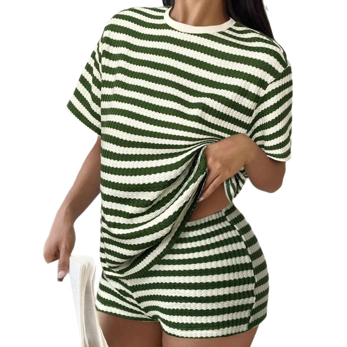 Striped Short-Sleeve T-Shirt Set Womens Fashion Summer