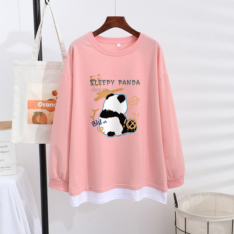 Women's Trendy Sweater Thin Loose Plus Size Fake Two Piece Top See size chart under “more details”