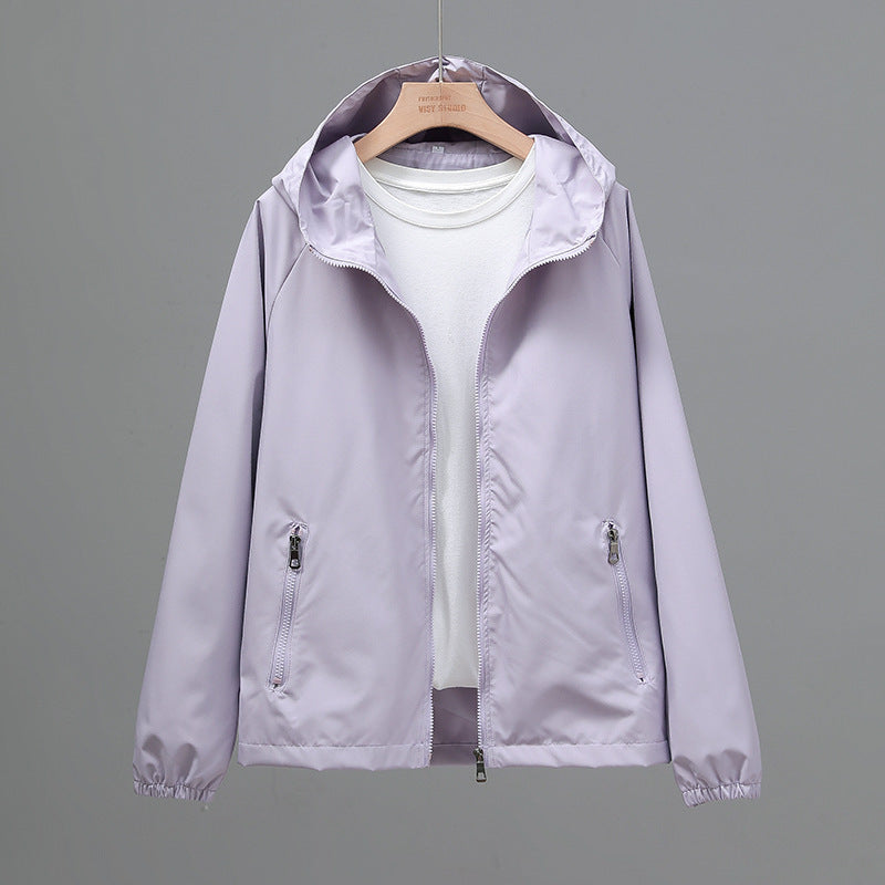 Women's Cropped Casual Loose Plus Size Hooded Thin Shell Jacket See size chart under “more details”