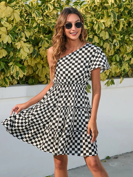 Chic Lunar Beauty Checkered Mini Dress