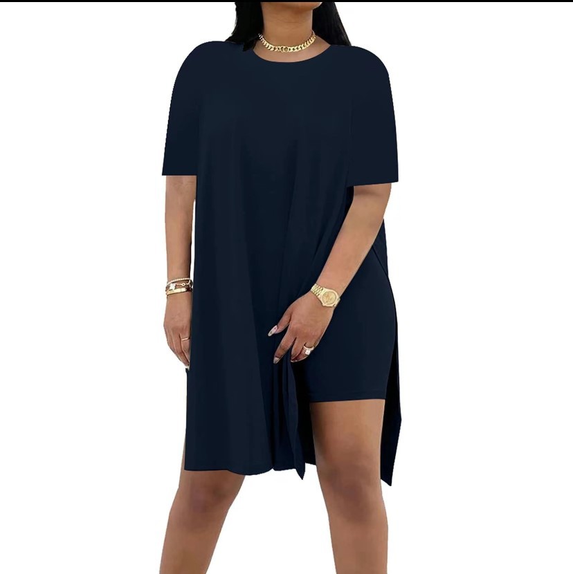 Summer Solid-Color Loose Crew-Neck Short-Sleeve Pants Two-Piece Set
