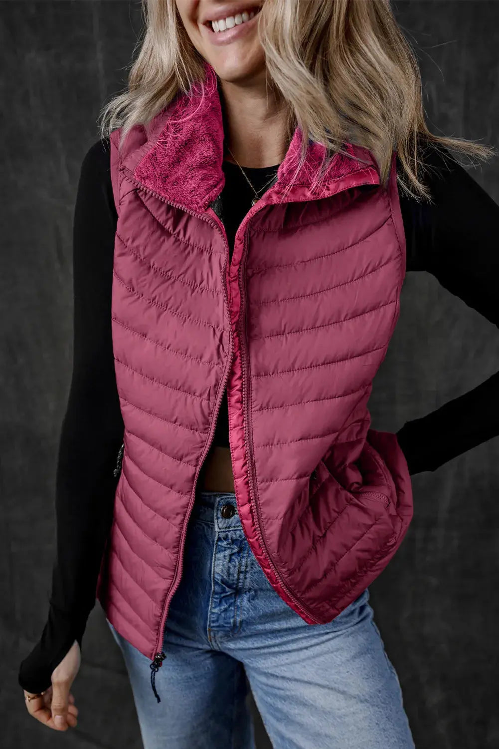 Pocketed Zip Up Womens Puffer Vest