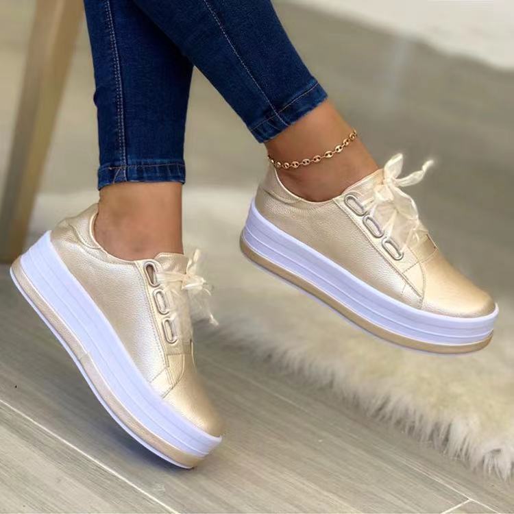 Single Large Size Casual European And American Lace-up Flat Round Toe Platform Women's Shoes See size chart under “more details”