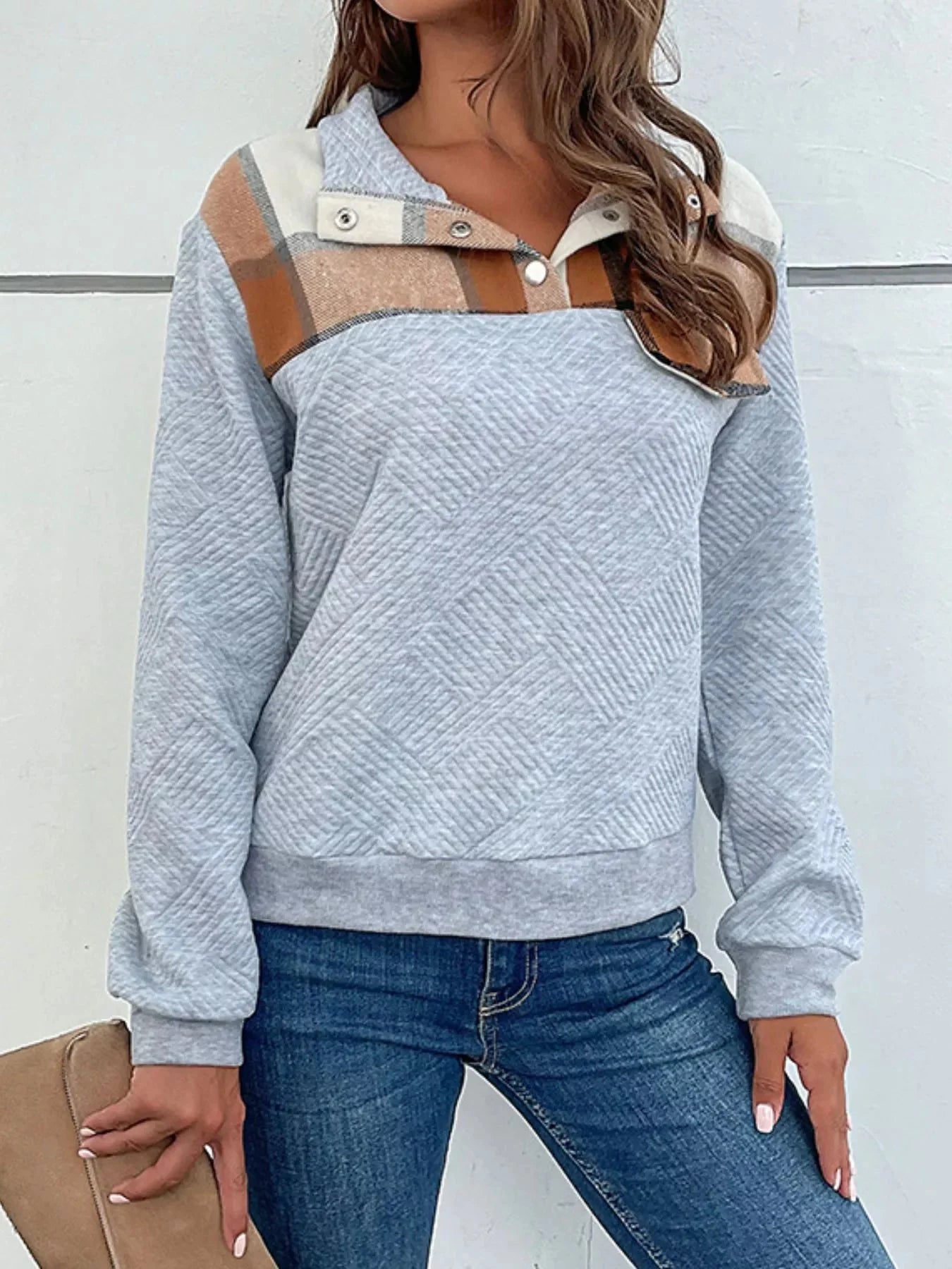 Color Block Texture Long Sleeve Sweatshirt