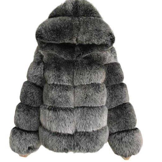 Women's Minimalist Hooded Patchwork Fur Grass Jacket (please see size chart for help with sizing or send us an email for assist. info@thefashioncelestial.com See size chart under “more details”
