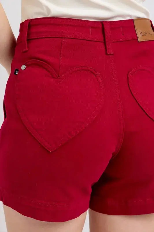 Plus Size High Waist Tummy Control Garment Dyed Heart Shaped Denim Shorts by Judy Blue Jeans