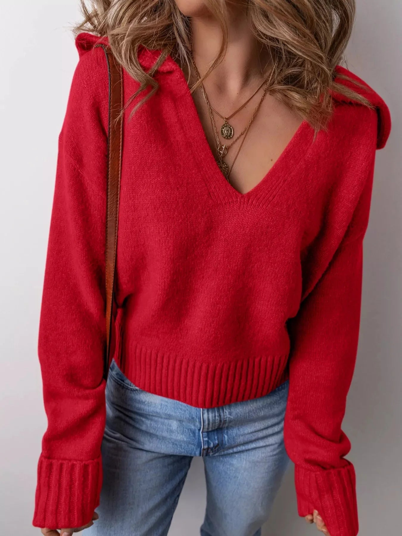 Collared Ribbed Edge V Neck Sweater