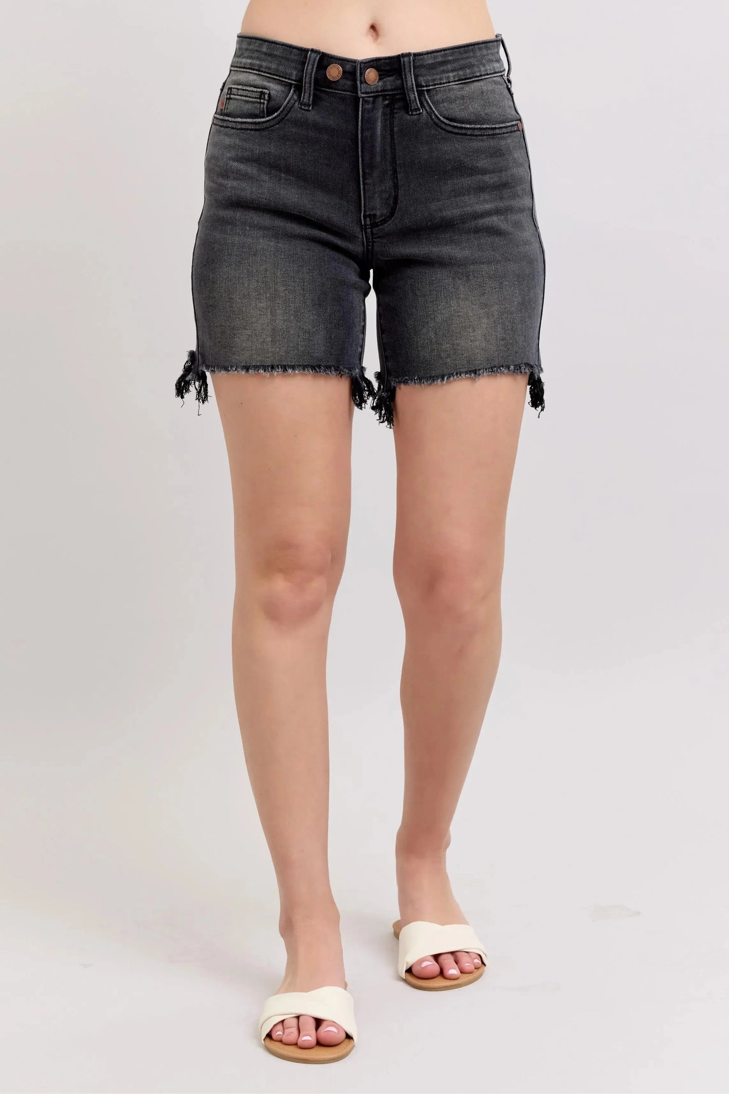 Judy Blue Jeans - Plus Size Long Cut Off 2 Button Dad Denim Shorts