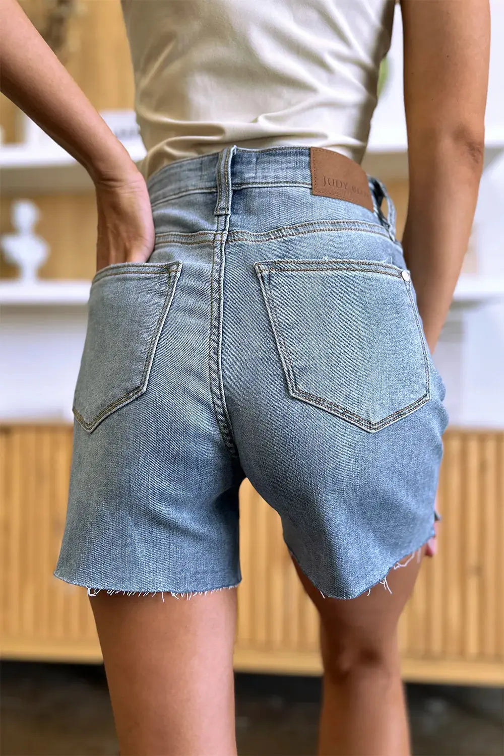 Judy Blue Jeans - Full Size High Waist Raw Hem Denim Shorts