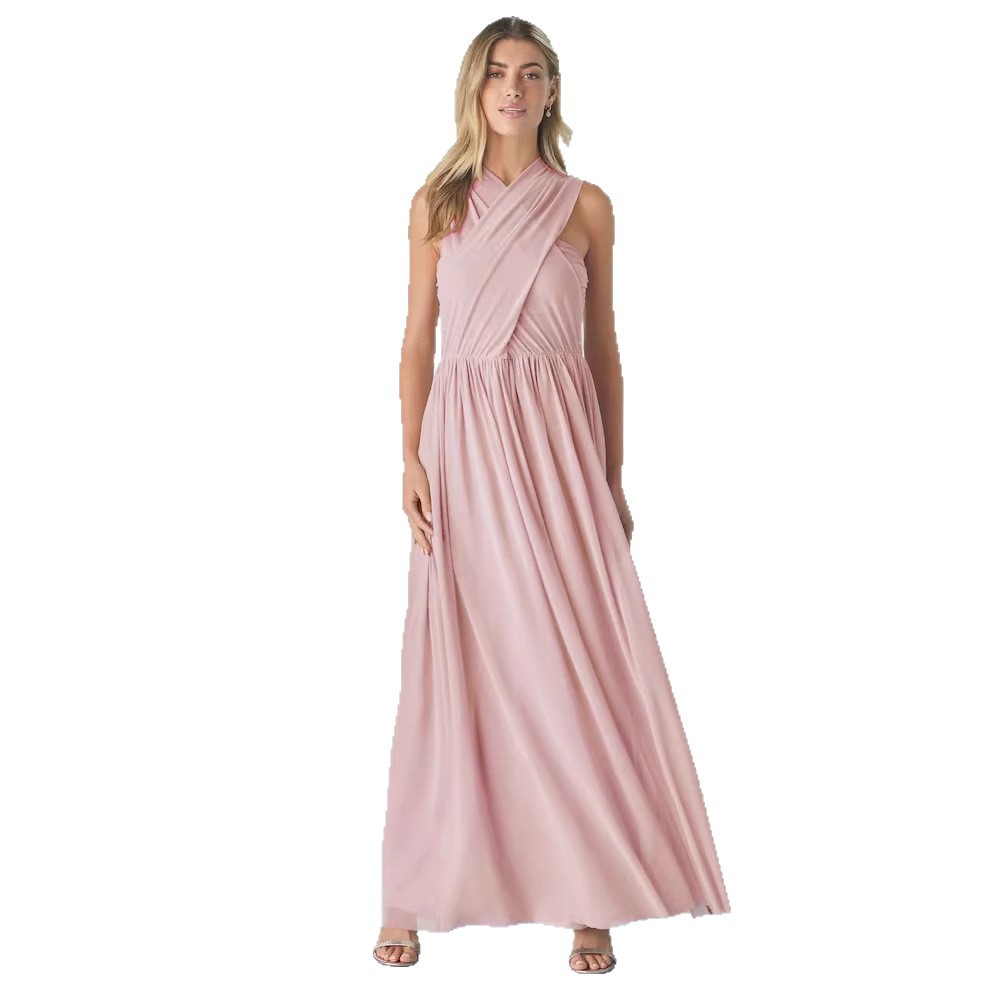 Pleated Solid-Colored Strap Three-Way Dress (see size chart under more details)