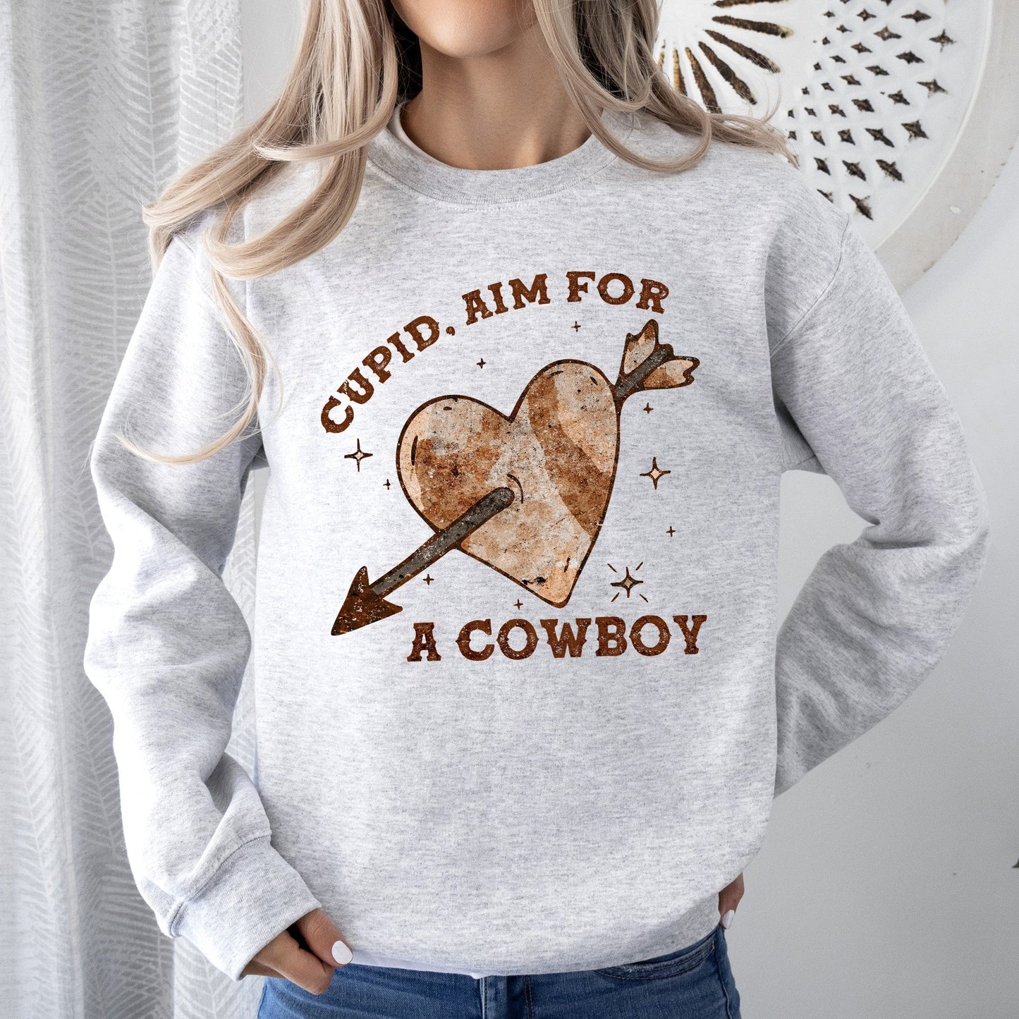 Cupid Aim For A Cowboy, Heart, Western, Country, Sweatshirt, Valentine's Day