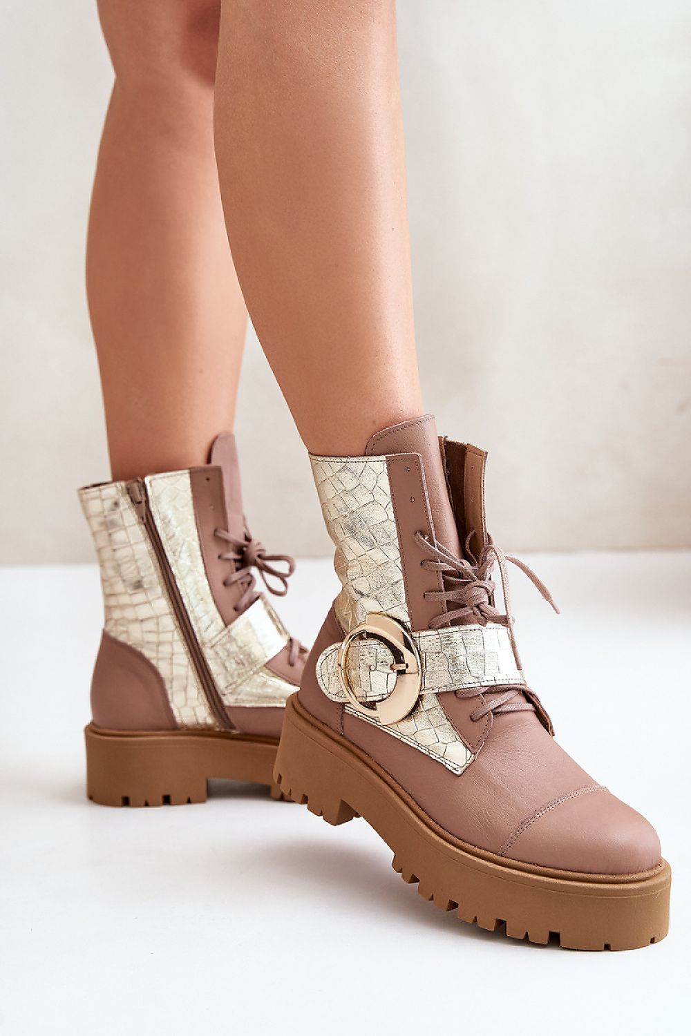 Bravora Leather Buckled Platform Boots
