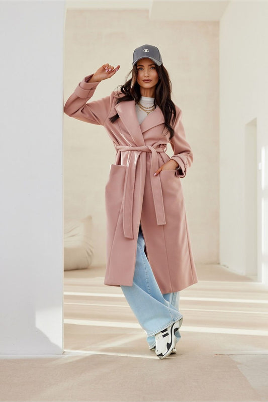 Loravinne Belted Long-Sleeve Lined Coat