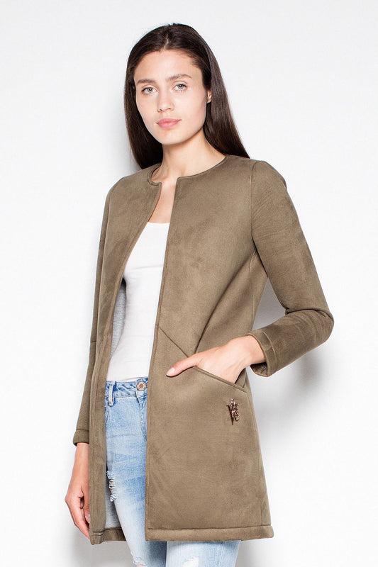 Rovienne Open-Front Topstitched Coat