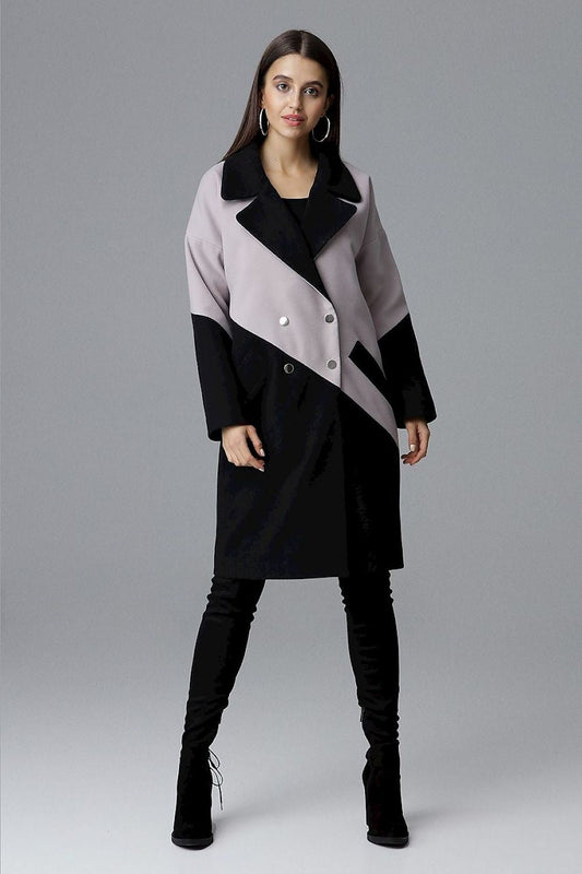 Ornavine Two-Tone Coat with Turn-Up Collar