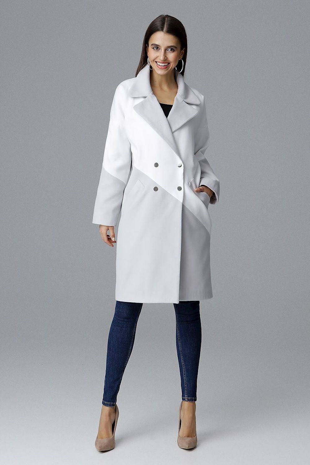 Ornavine Two-Tone Coat with Turn-Up Collar