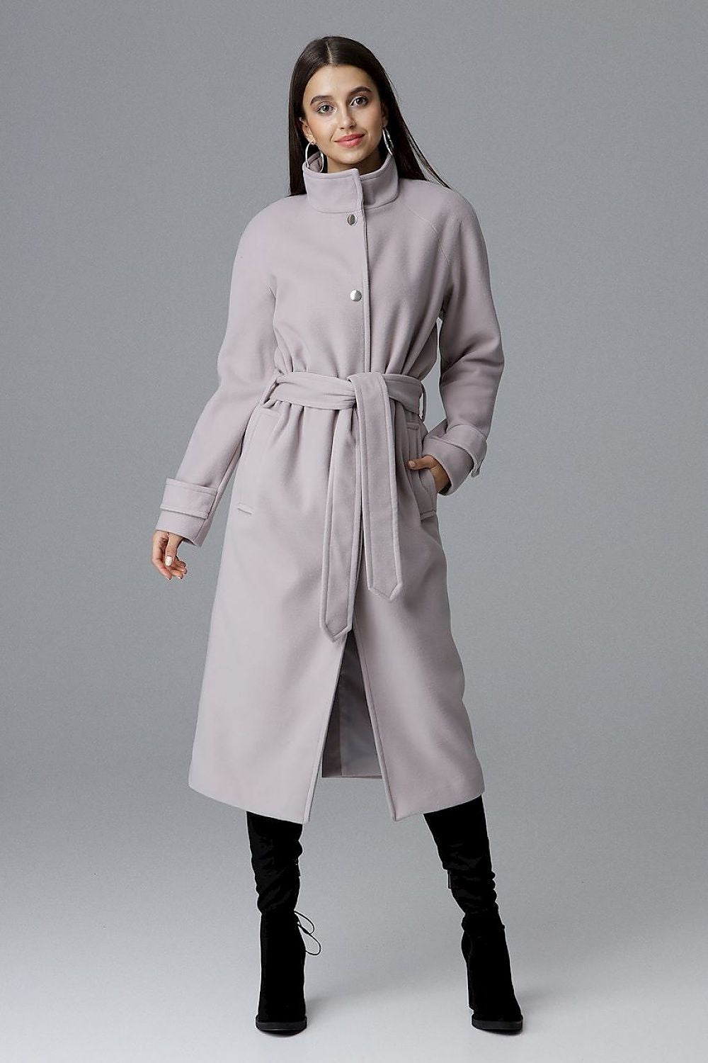 Melvarine Long Single-Breasted Belted Coat