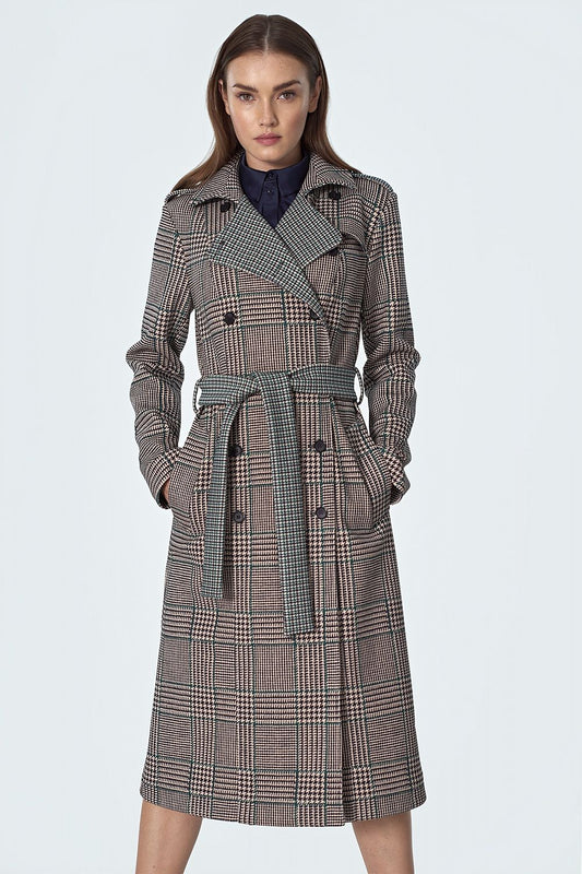 Eryndale Checked Waist-Defining Coat