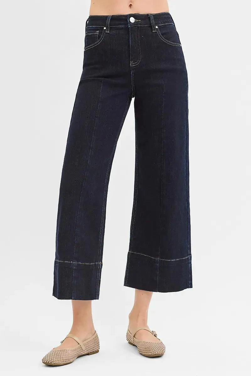 Tummy Control High Rise Crop Wide Seam Detailed RISEN Jeans