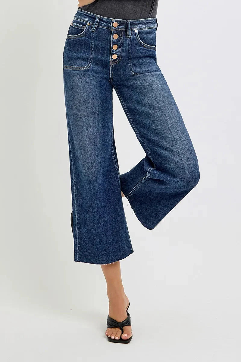 Full Size High Rise Wide Leg Cropped Button Fly RISEN Jeans – Plus Size
