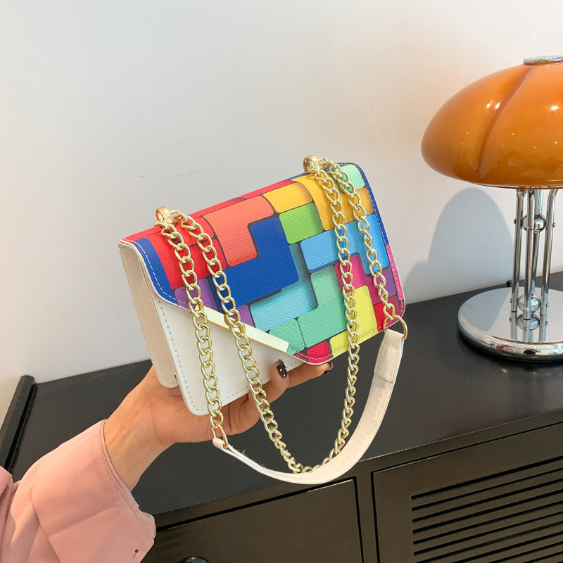 Western Style Chain Women's Fashion Color Contrast Crossbody