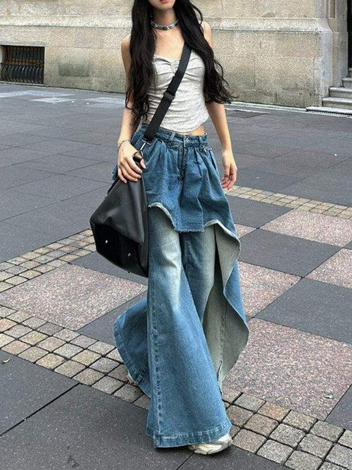 Autumn Winter False-two-piece Slim Flare Pants See size chart under “more details”