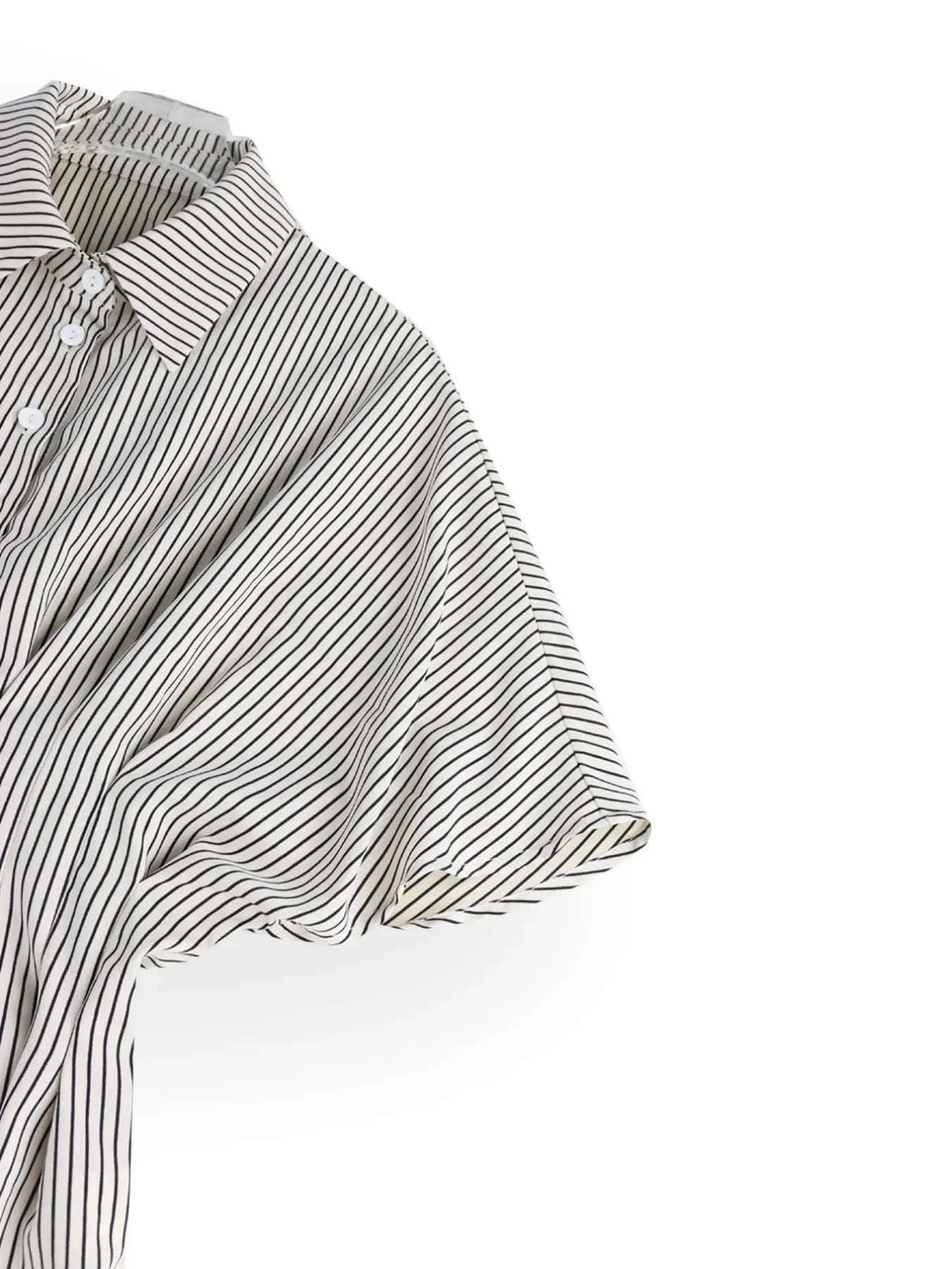 Pinstripe Puff Sleeve Cinched Waist Button Up Shirt