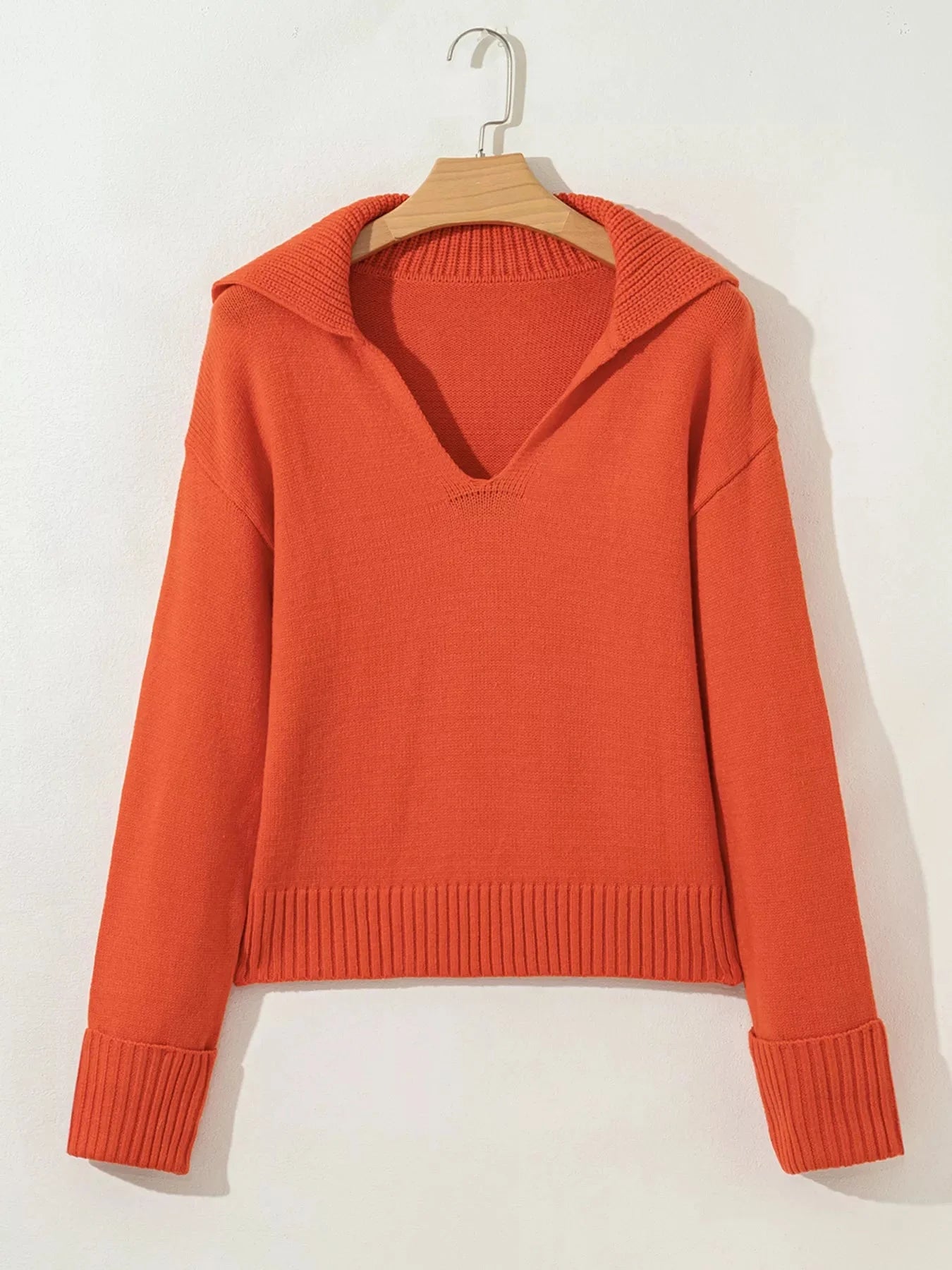 Collared Ribbed Edge V Neck Sweater