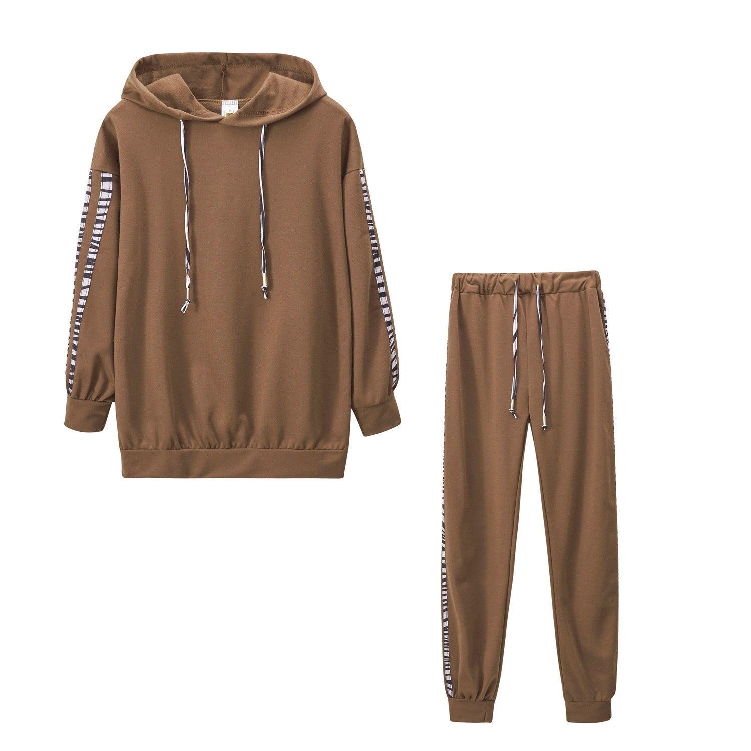 Solid Color Striped Casual Hoodie Two-piece Set