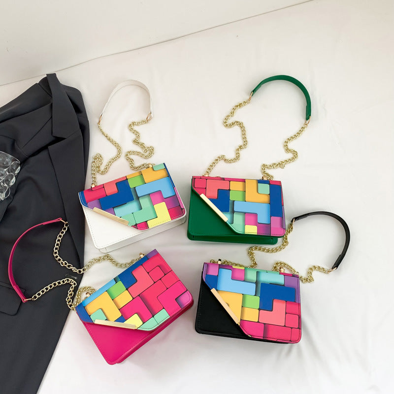 Western Style Chain Women's Fashion Color Contrast Crossbody