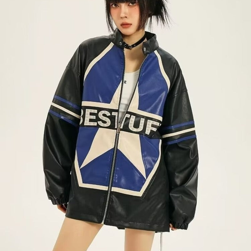 American Retro Biker's Jacket Trendy Leather Jacket Coat See size chart under “more details”