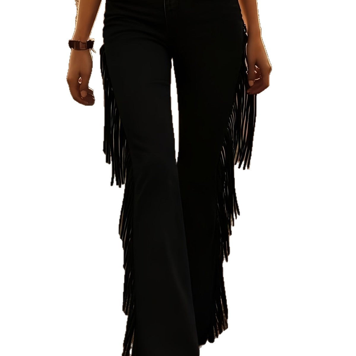 Womens Fitted, Stretchy Flare Pants With Tassels