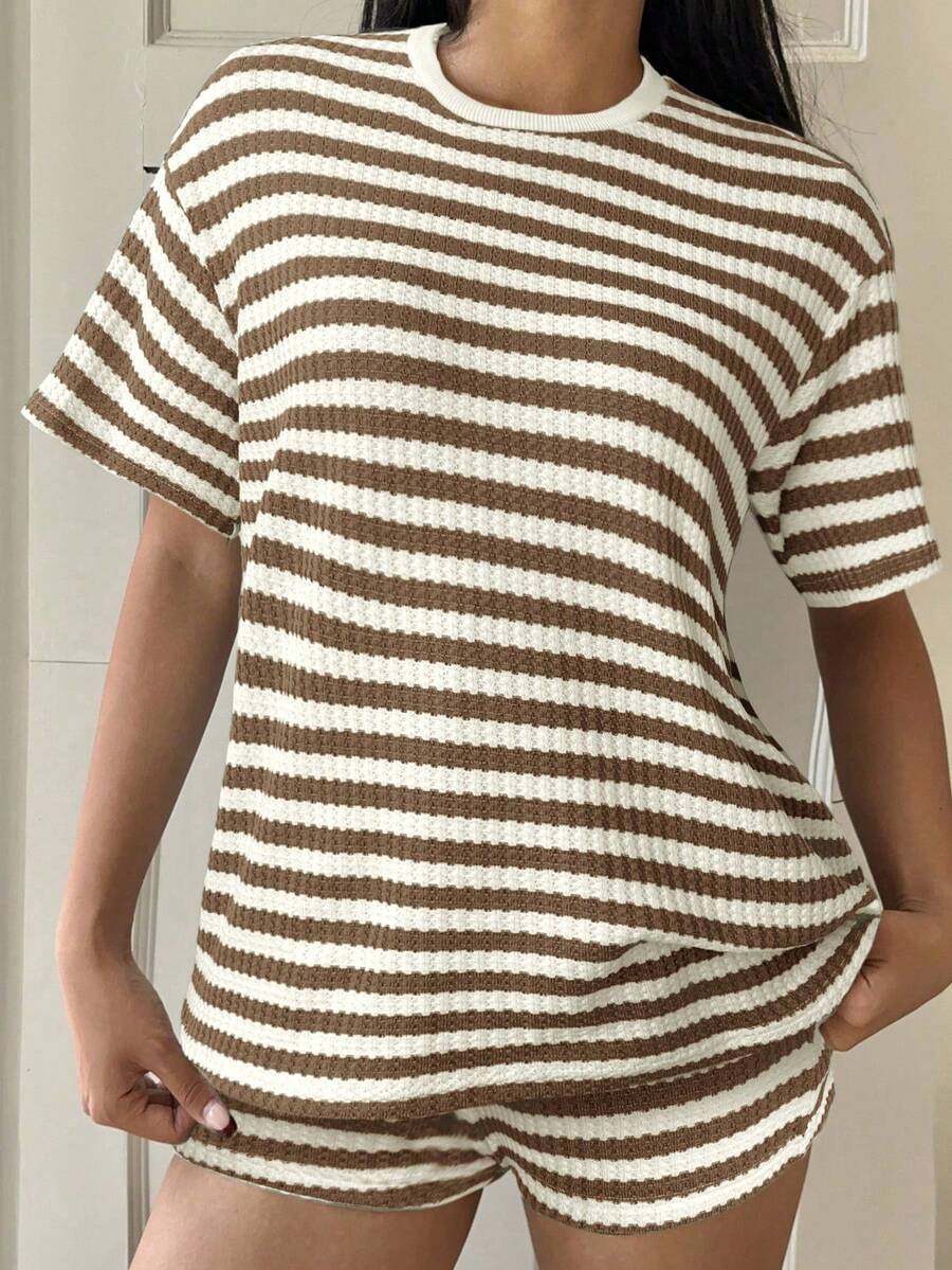 Striped Short-Sleeve T-Shirt Set Womens Fashion Summer