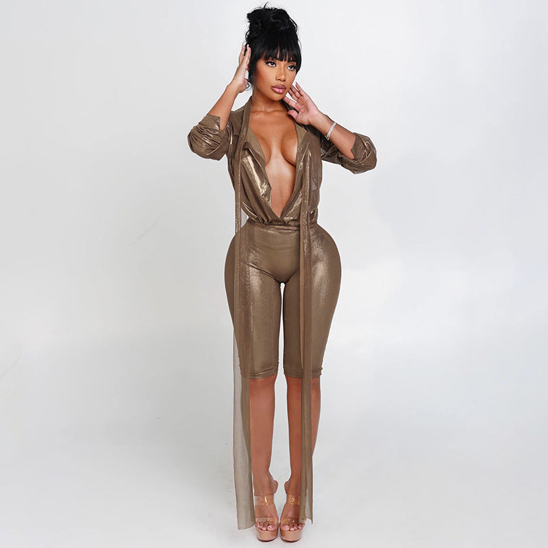 Cross-border Trendy Tied Top Fifth Tight Pants Two-piece Suit