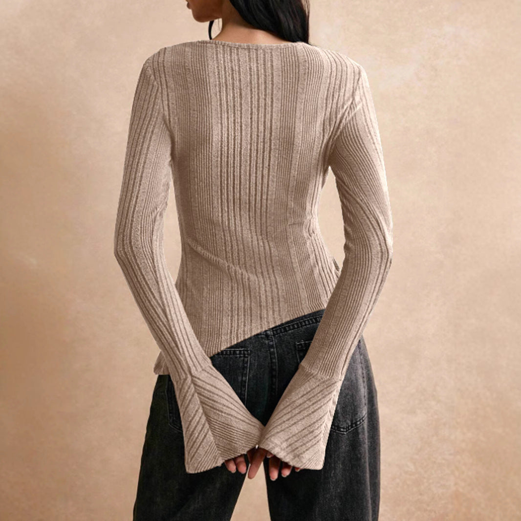 Casual Stitching Long Sleeve Button T-shirt See size chart under “more details”