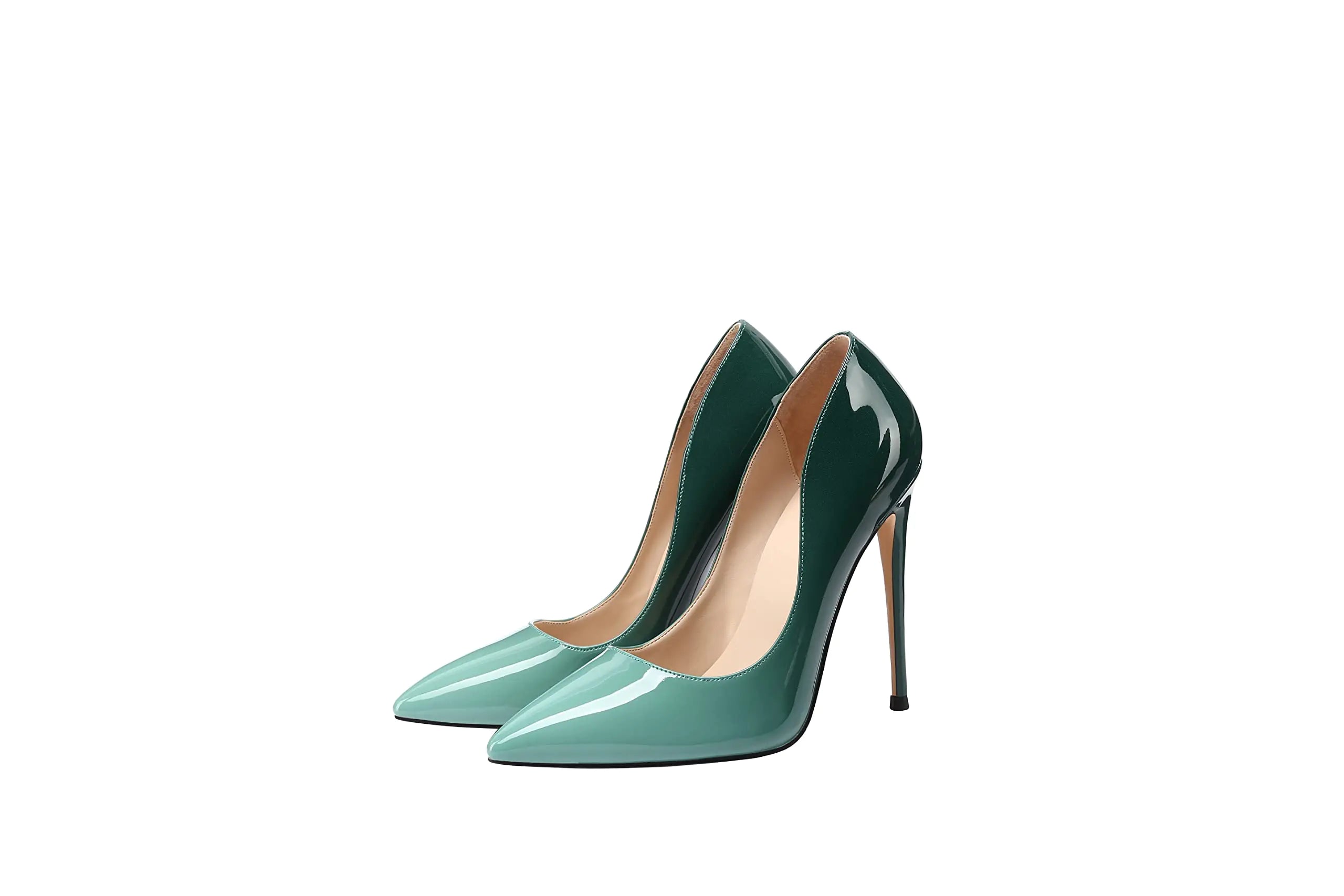 XINIUNIU High Heels for Women Pumps Gradient Patent Leather 4.7 inches/12CM Formal Shoes Sexy Fashion Stiletto Dress Shoes Wedding Shoes Pointed Toe Color Green Size 7.5 See size chart under “more details”