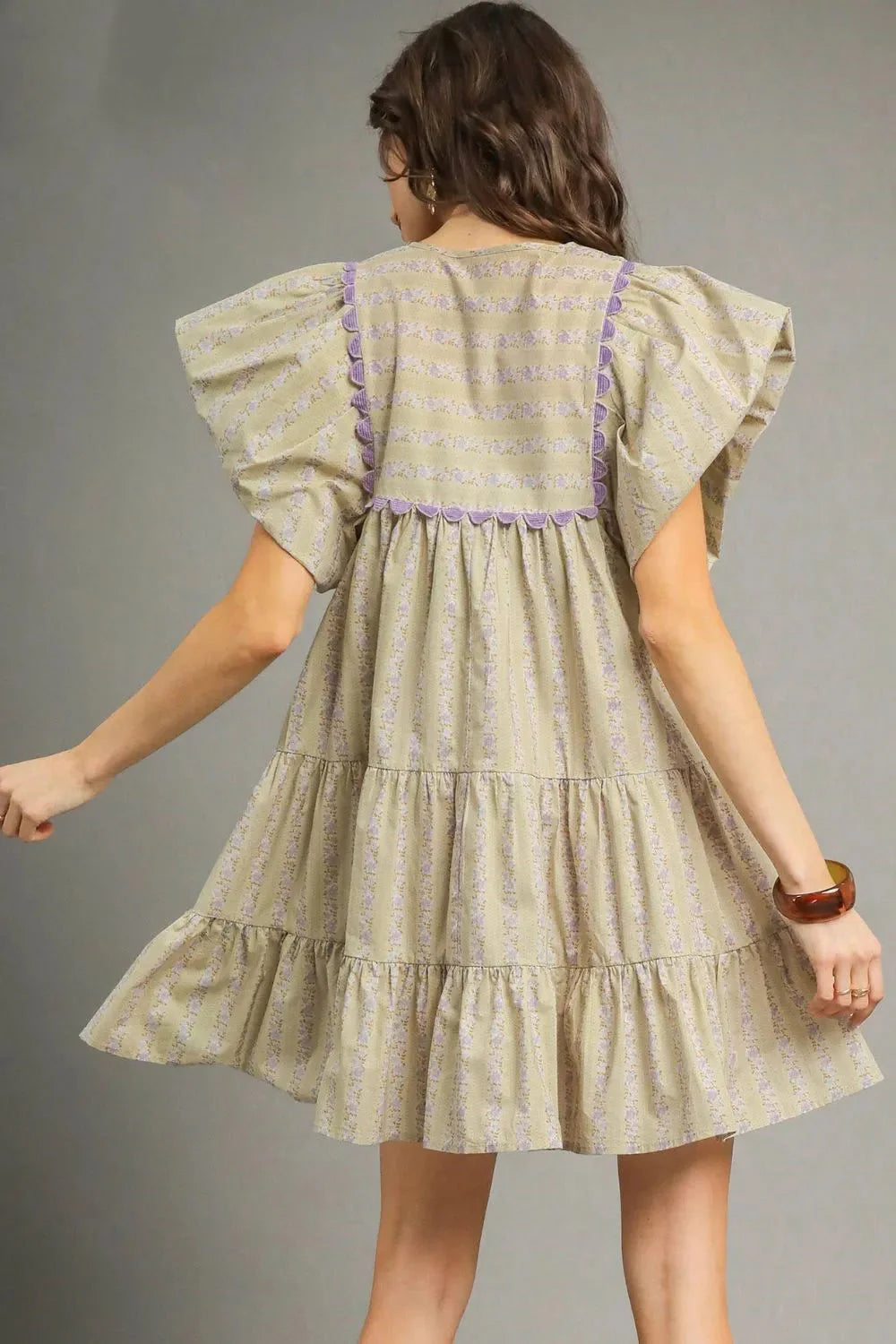 Umgee Floral Ruffled Cap Sleeve Tiered Cotton Mini Dress