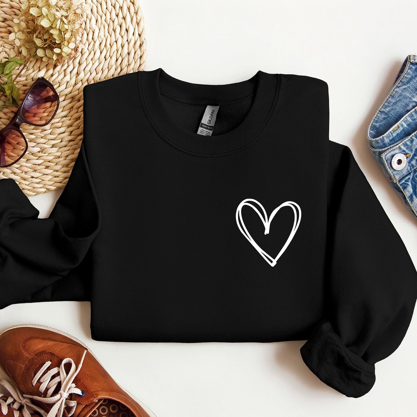 Double Heart Pocket Print, Sweatshirt, Valentine's Day