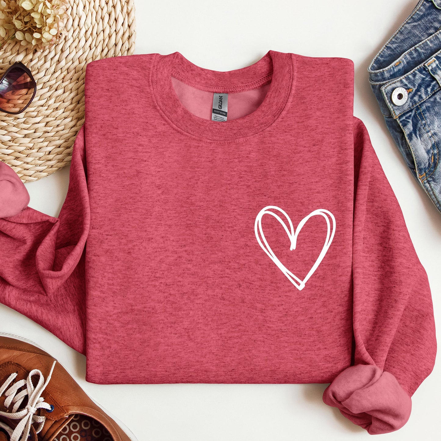 Double Heart Pocket Print, Sweatshirt, Valentine's Day